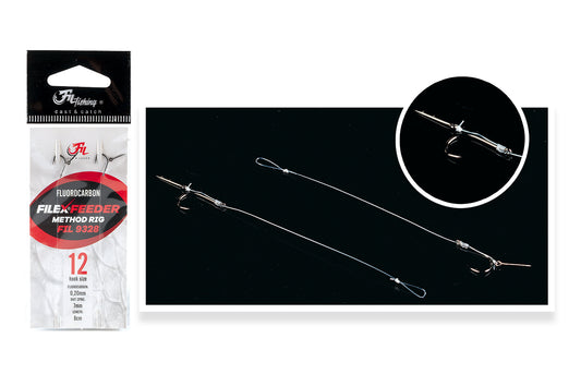 Filfishing method fiderio fluorokarbono sistema su kabliuku ir pavadėliu