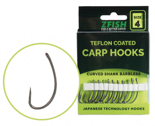Karpiniai kabliukai Zfish Teflon Hooks Curved Shank Barbless - 10vnt.