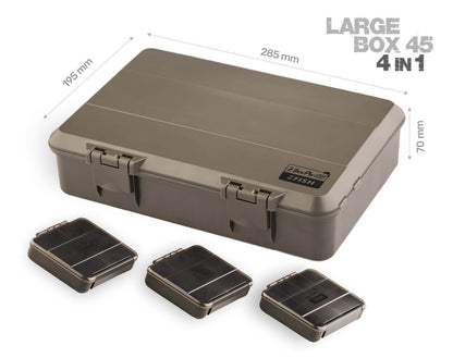 Zfish Z-Box PRO 45 įrangos dėžė atidaryta su skyreliais